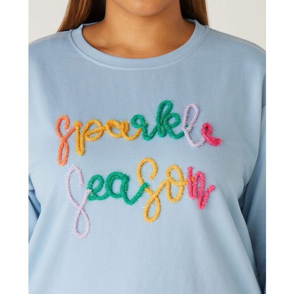 PLUS Size 22/24 3X | Women’s Holiday Sparkle Embroidered Hi Low Sweatshirt | NWT - Picture 2 of 4